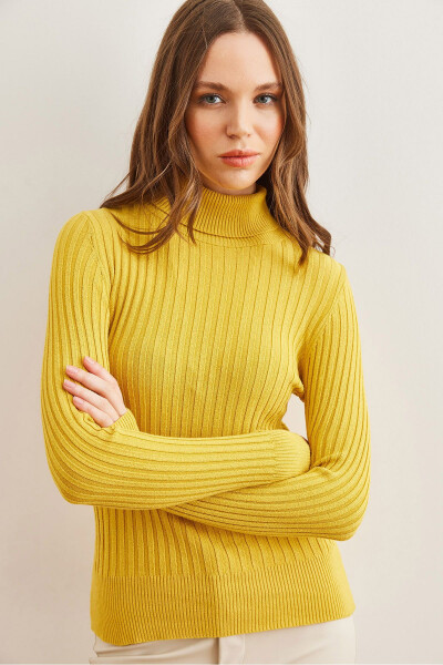 Women's Yellow Fisherman's Neck Soft Textured Knitted Sweater KZK-19000918 - 2
