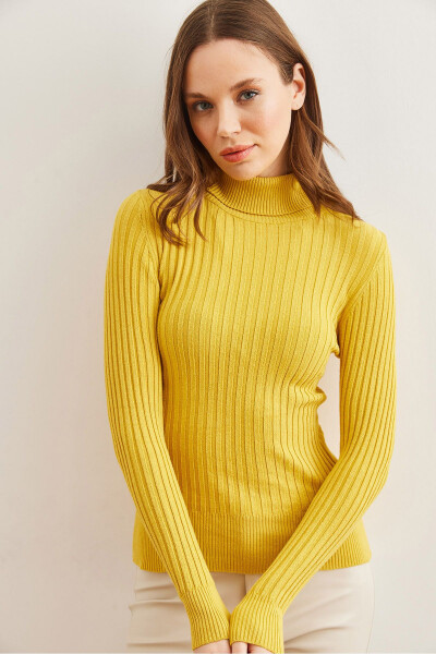 Women's Yellow Fisherman's Neck Soft Textured Knitted Sweater KZK-19000918 - 3
