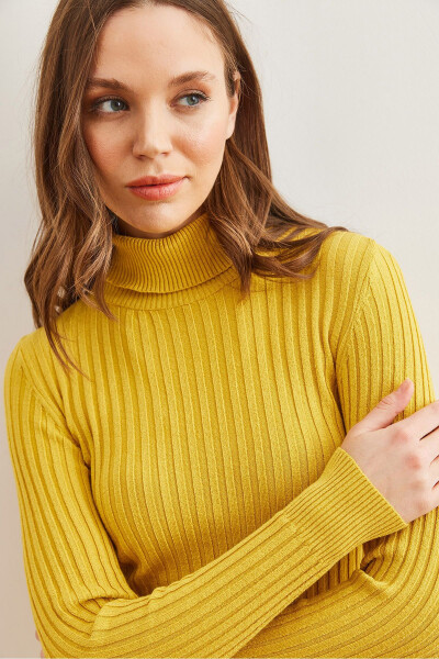 Women's Yellow Fisherman's Neck Soft Textured Knitted Sweater KZK-19000918 - 5