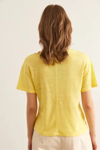 Women's Yellow Flare V Neck Crop Top TSH-19000861- - 2