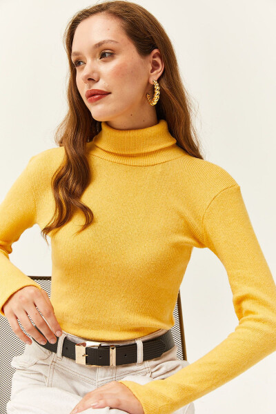 Women's Yellow Henley Neck Finger Detail Lycra Blouse BLZ-19001644 - 5