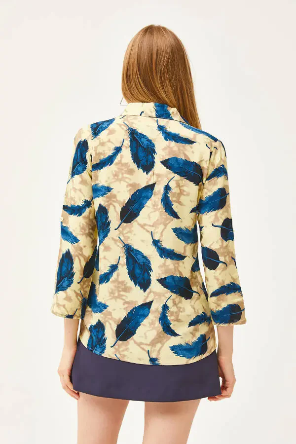 Women's Yellow Leaf Woven Viscose Shirt GML-19001181 - 2