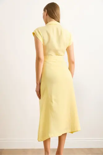 Women's Yellow Lined Belted Muslin Shirt Dress CLO-19002423-Yellow - 6