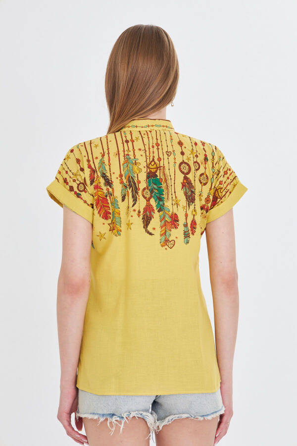 Women's Yellow Mandarin Collar Short Sleeve Shirt ARM-25Y001 - 4