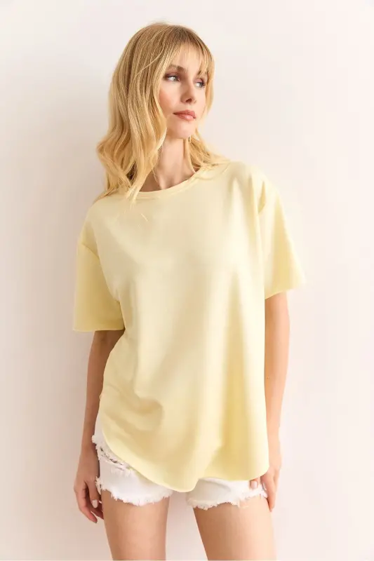 Women's Yellow Modal Buttoned Soft Textured Oval Bottom T - 3