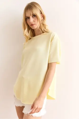 Women's Yellow Modal Buttoned Soft Textured Oval Bottom T - 4