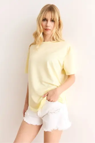 Women's Yellow Modal Buttoned Soft Textured Oval Bottom T - 5