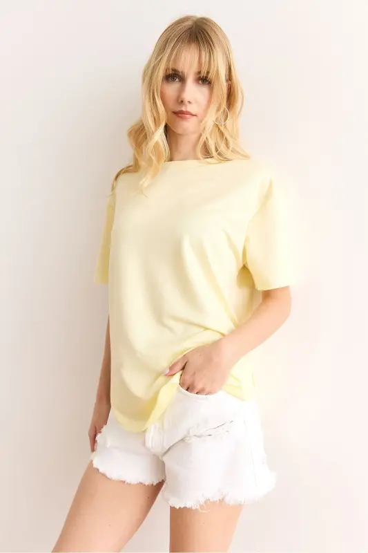 Women's Yellow Modal Buttoned Soft Textured Oval Bottom T - 5