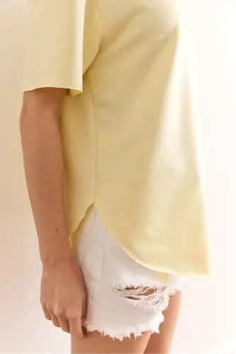 Women's Yellow Modal Buttoned Soft Textured Oval Bottom T - 7