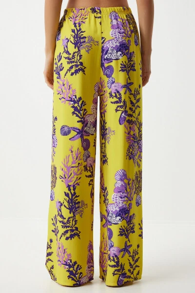 Women's Yellow Purple Patterned Flowy Viscose Palazzo Pants EN00606 - 7