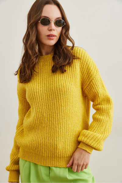 Women's Yellow Thick Knit Thistle Balloon Sleeve Knitted Sweater KZK-19000863 - 2
