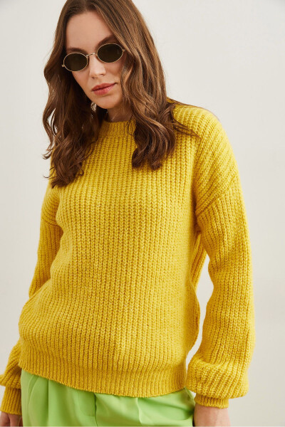 Women's Yellow Thick Knit Thistle Balloon Sleeve Knitted Sweater KZK-19000863 - 3