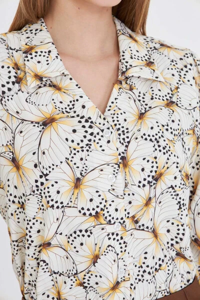 Women's Yellow V-Neck Balloon Sleeve Patterned Shirt ARM-25Y - 2