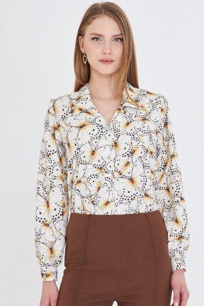 Women's Yellow V-Neck Balloon Sleeve Patterned Shirt ARM-25Y - 3