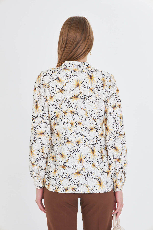 Women's Yellow V-Neck Balloon Sleeve Patterned Shirt ARM-25Y - 5