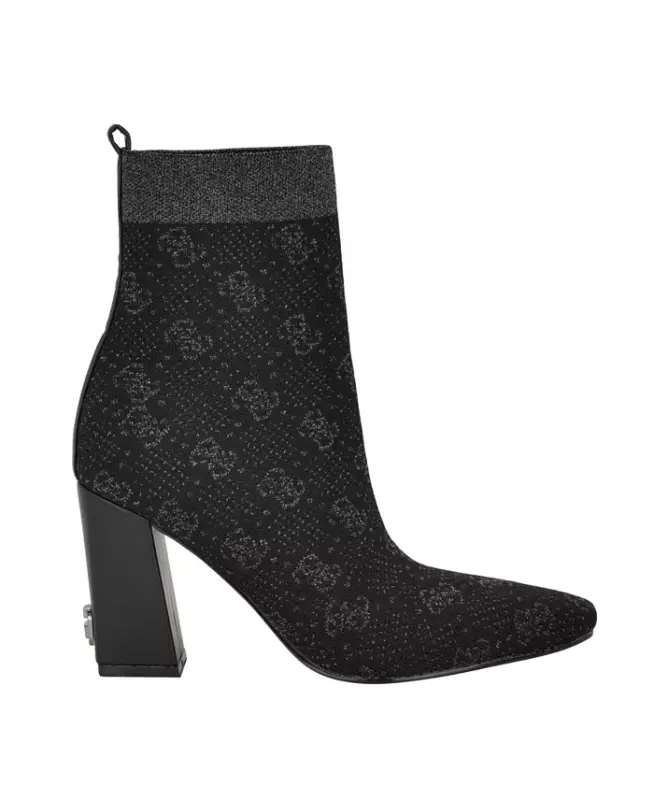 Women's Yonel Block Heel Stretch Knit Logo Dress Booties - Black - 2