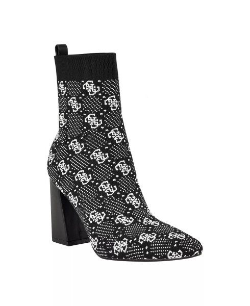 Women's Yonel Block Heel Stretch Knit Logo Dress Booties Black/White Logo - 1