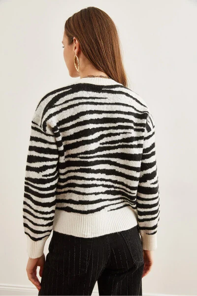 Women's Zebra Black Soft Textured Thick Knit Sweater KZK-19000848 - 6