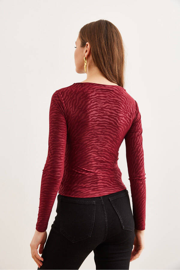 Women's Zebra Claret Boat Neck Sandy Blouse BLZ-19002803 - 6
