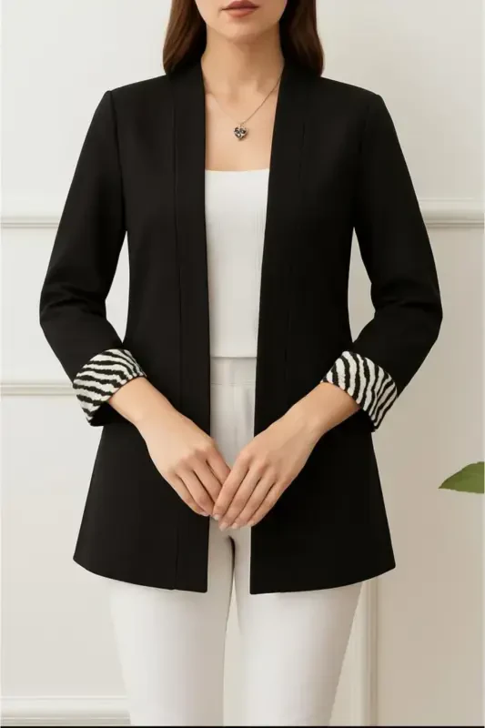 Women's Zebra Print Black Jacket - Black9 - HEYYA
