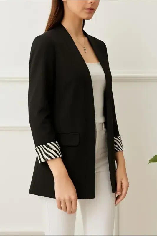 Women's Zebra Print Black Jacket - Black9 - 2