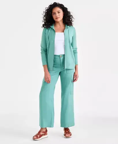 Women's Zip-Front Hooded Sweatshirt, Created for Modazone-Kendal Green - STYLE & CO (1)