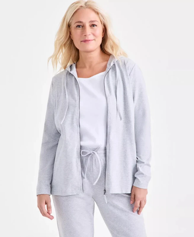 Women's Zip-Front Hooded Sweatshirt, Created for Modazone-Sky Grey Heather - STYLE & CO