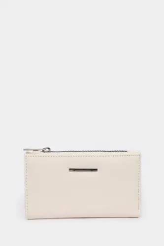 Women's Zippered Faux Leather Wallet-Beige - 1