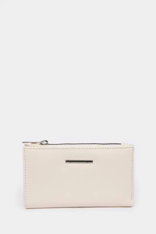 Women's Zippered Faux Leather Wallet-Beige - 1