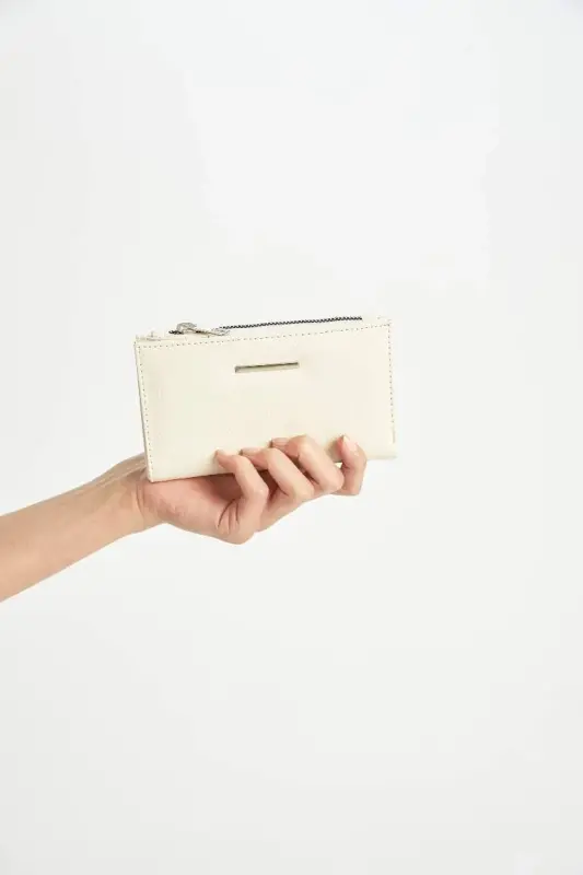 Women's Zippered Faux Leather Wallet-Beige - 2