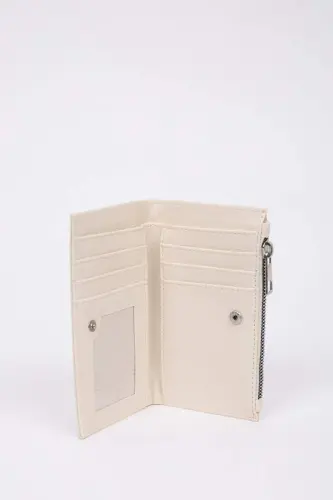 Women's Zippered Faux Leather Wallet-Beige - 3