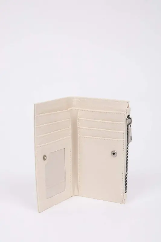 Women's Zippered Faux Leather Wallet-Beige - 3