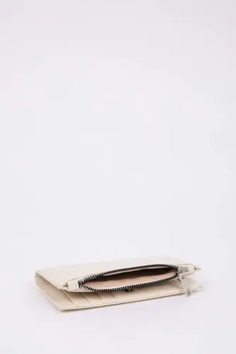 Women's Zippered Faux Leather Wallet-Beige - 4