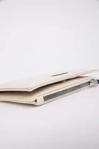 Women's Zippered Faux Leather Wallet-Beige - 5