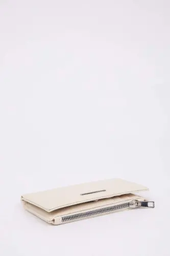 Women's Zippered Faux Leather Wallet-Beige - 6