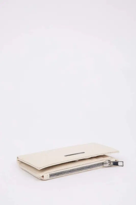 Women's Zippered Faux Leather Wallet-Beige - 6