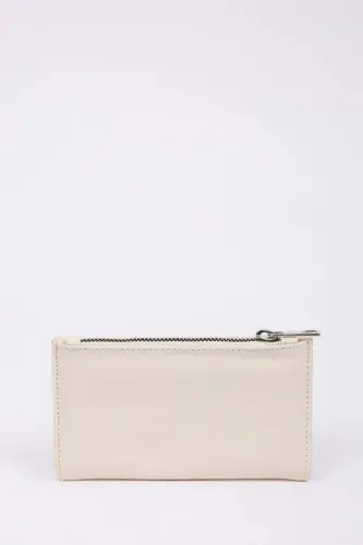 Women's Zippered Faux Leather Wallet-Beige - 8