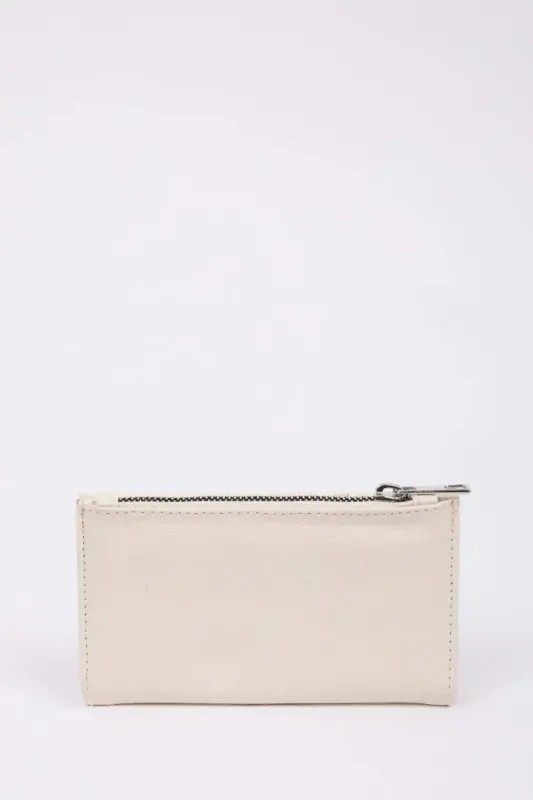 Women's Zippered Faux Leather Wallet-Beige - 8