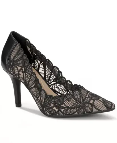 Women's Zitah Embellished Pointed Toe Pumps, Created for Modazone - Black Lace - 1