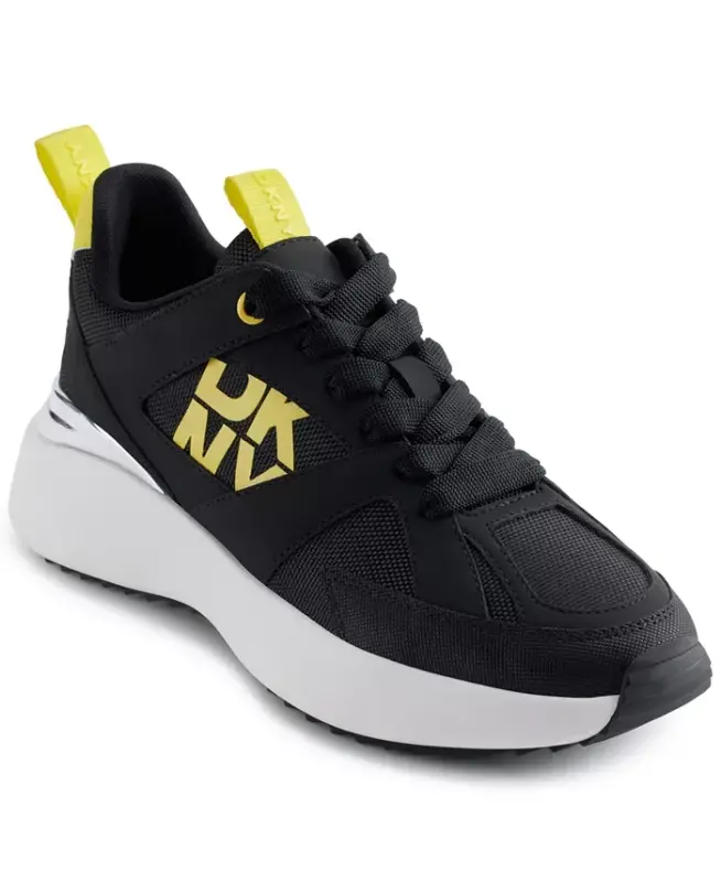 Women's Zofi Lace-Up Sneakers - Black/Yellow - DKNY