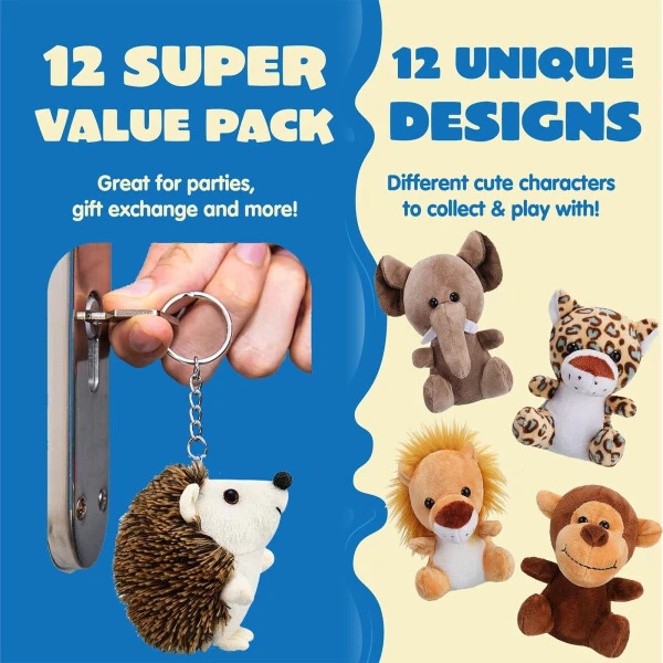 Woncee 12 шт. маленькие мягкие игрушки, 4,5 дюйма, плюшевые игрушки-фигурки животных для детей, подарки для вечеринок, призы на карнавале, принадлежности для дня рождения. - 5
