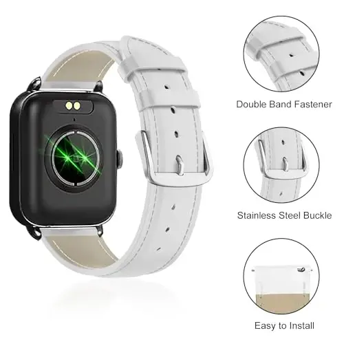 Lzwldan Genuine Leather Watch Band Compatible with Woneligo/Fitpolo Smart Watch IDW13,Soft Leather Replacement Wristband for FITVII H56/ID208Plus/Gydom/ENOMIR/Amzhero/TOOBUR/MILOUZ/Tensky IDW19 Watch - LZWLDAN (1)