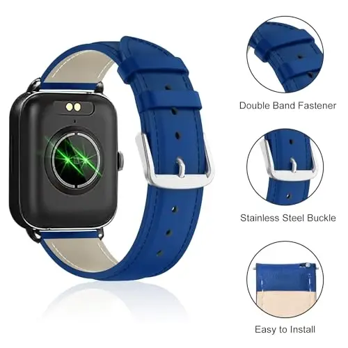 Lzwldan Genuine Leather Watch Band Compatible with Woneligo/Fitpolo Smart Watch IDW13,Soft Leather Replacement Wristband for FITVII H56/ID208Plus/Gydom/ENOMIR/Amzhero/TOOBUR/MILOUZ/Tensky IDW19 Watch - LZWLDAN (1)