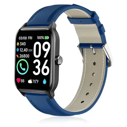 Lzwldan Genuine Leather Watch Band Compatible with Woneligo/Fitpolo Smart Watch IDW13,Soft Leather Replacement Wristband for FITVII H56/ID208Plus/Gydom/ENOMIR/Amzhero/TOOBUR/MILOUZ/Tensky IDW19 Watch - 1