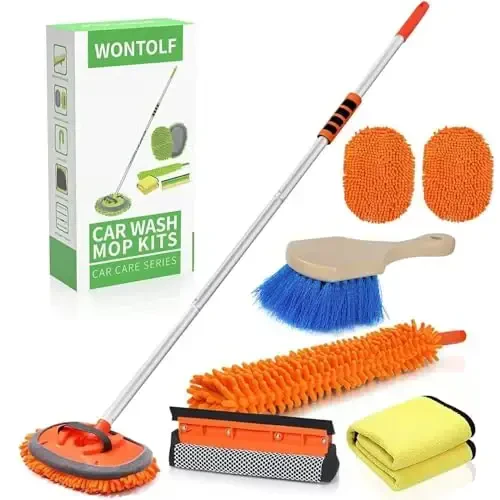 Wontolf 62'' Car Wash Brush with Long Handle Chenille Microfiber Car Wash Mop Car Washing Brush Cleaning Kit Windshield Window Squeegee Wheel Brush Car Duster Dry Towels for Cars RV Truck Boat 10PCS - 1