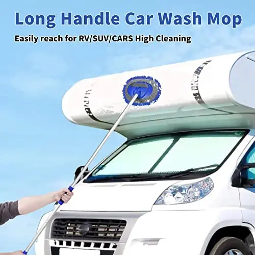 Wontolf 62'' Car Wash Brush with Long Handle Chenille Microfiber Car Wash Mop Car Washing Brush Cleaning Kit Windshield Window Squeegee Wheel Brush Car Duster Dry Towels for Cars RV Truck Boat 10PCS - 2