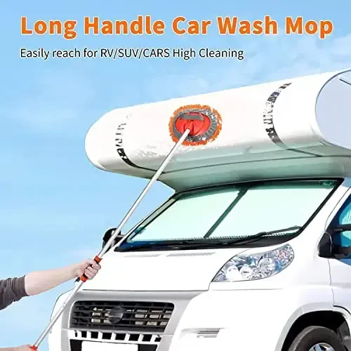 Wontolf 62'' Car Wash Brush with Long Handle Chenille Microfiber Car Wash Mop Car Washing Brush Cleaning Kit Windshield Window Squeegee Wheel Brush Car Duster Dry Towels for Cars RV Truck Boat 10PCS - 2