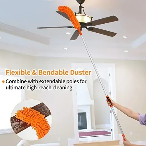 Wontolf 62'' Car Wash Brush with Long Handle Chenille Microfiber Car Wash Mop Car Washing Brush Cleaning Kit Windshield Window Squeegee Wheel Brush Car Duster Dry Towels for Cars RV Truck Boat 10PCS - 6