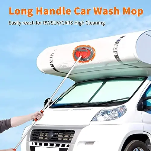 Wontolf 62'' Car Wash Brush with Long Handle Chenille Microfiber Car Wash Mop Car Washing Brush Cleaning Kit Windshield Window Squeegee Wheel Brush Car Duster Dry Towels for Cars RV Truck Boat 10PCS - WONTOLF (1)