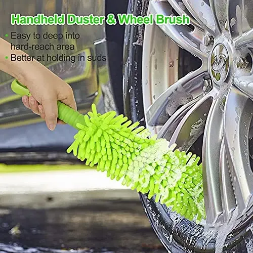 Wontolf 62'' Car Wash Brush with Long Handle Chenille Microfiber Car Wash Mop Car Washing Brush Cleaning Kit Windshield Window Squeegee Wheel Brush Car Duster Dry Towels for Cars RV Truck Boat 10PCS - 4